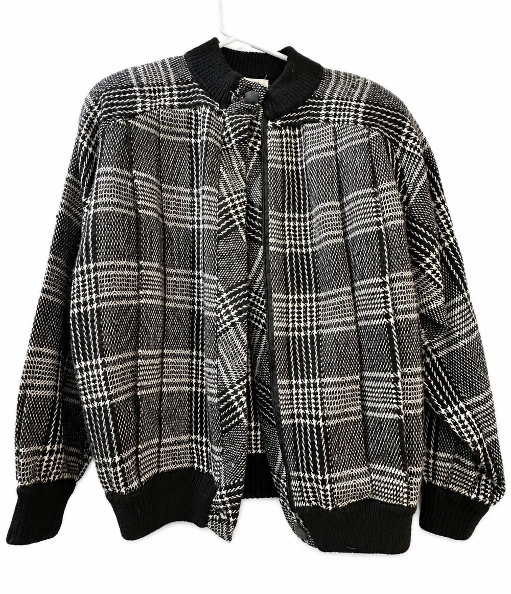 Di Maglieria Made in Italy Black White Plaid Knit Jacket Women’s XL Vintage 90s